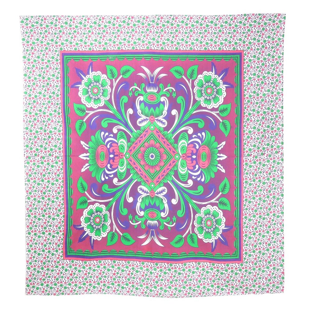 Oussum Wall Art Pink-Green Floral Print Ceiling Décor Cover Decorative Tapestry